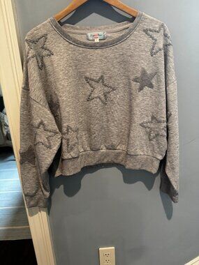Grey Hippie Rose Sweatshirt with Hearts in Size L